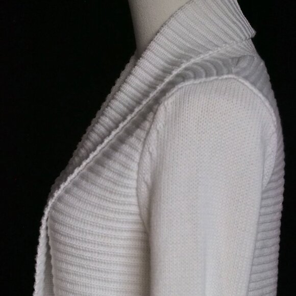 Banana Republic | Cotton, Ribbed, Open Shawl Collar Cardigan in Ivory - Picture 5 of 6